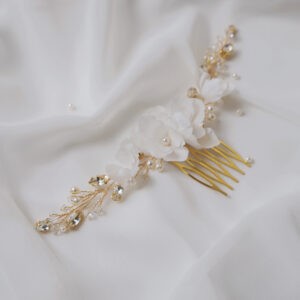 Grzebyk ślubny z kwiatami i kryształkami "Elvianne"