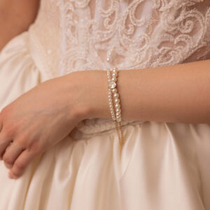 Bransoletka podwójna z perłami i kryształkiem "Lunaria"