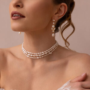 Choker naszyjnik z potrójnym rzędem pereł naturalnych "Bianca"